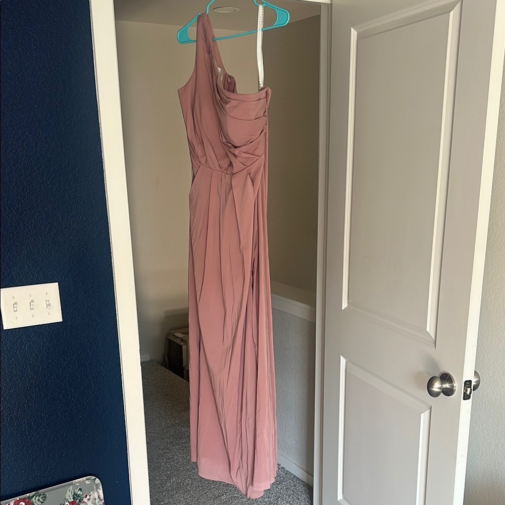 Azazie Pink One-Shoulder Ruched Gown